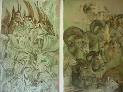 trophy-room-wall-panels-002.jpg - Trophy Room, wall panels detail 1,2 
Oil on linen